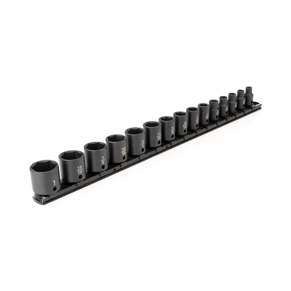 3/8 Inch Drive 6-Point Impact Socket Set with Rail, 15-Piece (1/4-1 in.)